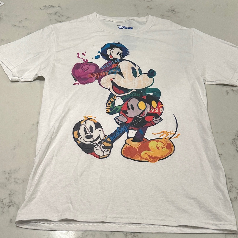 Disney White Tee with Colorful Mickey Mouse Design